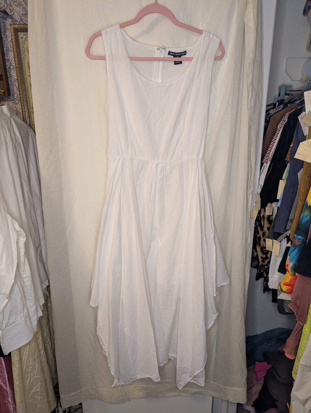100% cotton white tie back dress
